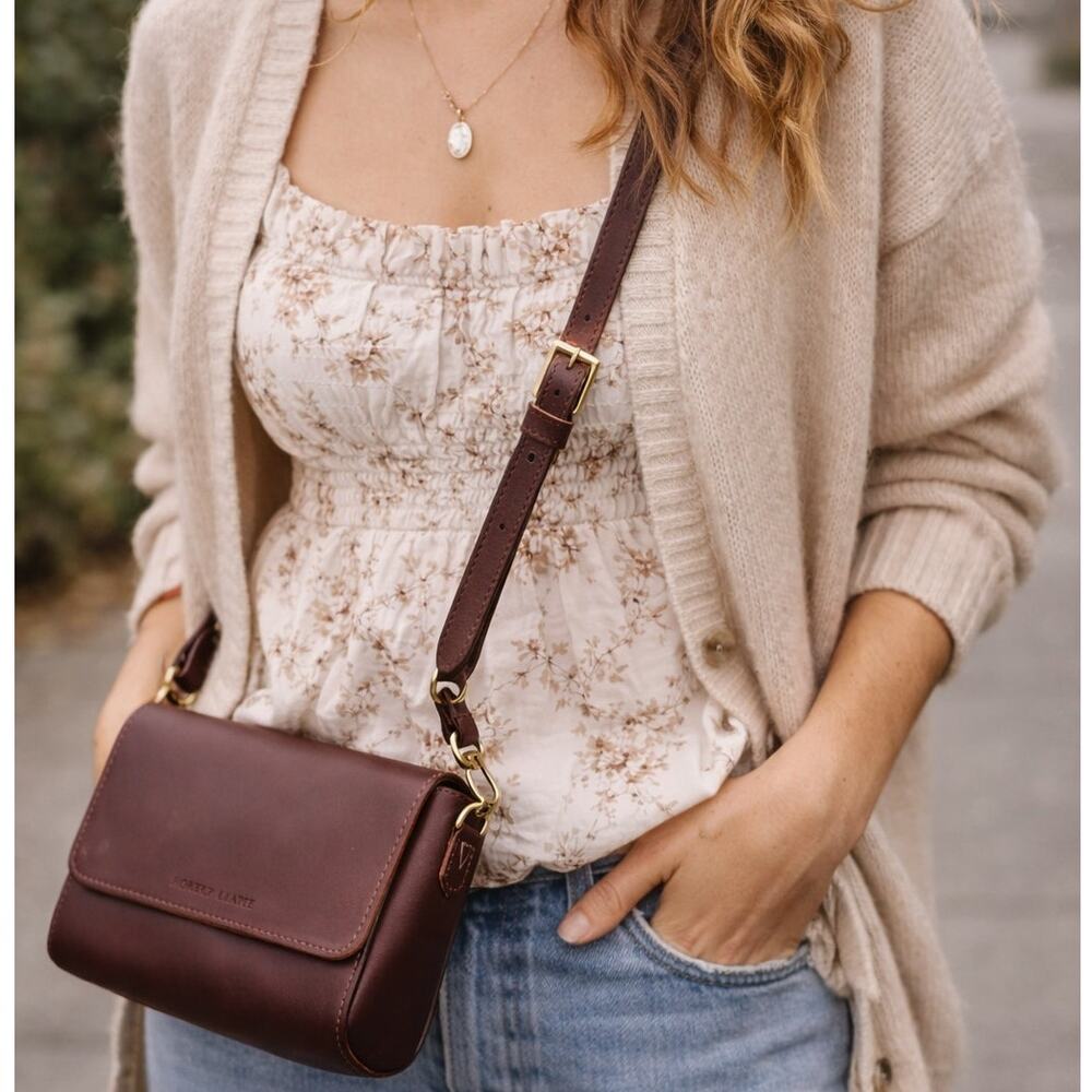Portland Leather Goods Dark Brown Leather Crossbody • Minimal Classic • New